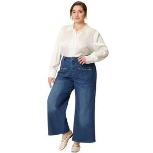 Agnes Orinda Washed Stretch Denim Wide‎ Leg Palazzo Jean